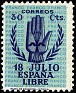 Spain 1938 National Uprising 30 CTS Blue Edifil 853